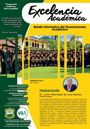 Portada del boletín Excelencia Académica, Vol. 1, N.º 2