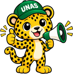 Mascota del Fondo Editorial: jaguar con gorra de la UNAS y megáfono
